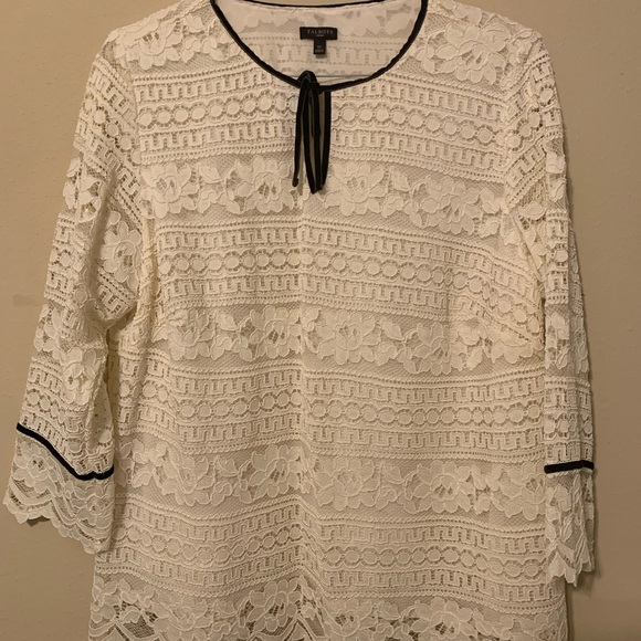 Talbots Tops - Talbots Cream Lace w/black velvet trim 1X